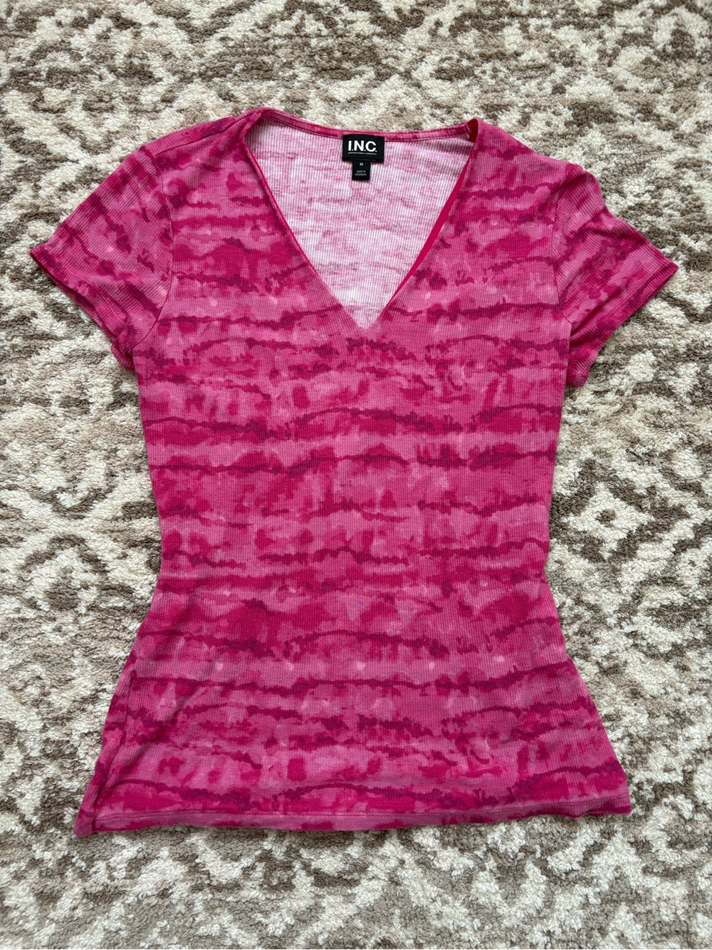 INC International Concepts Pink V-Neck Short Sleeve Top